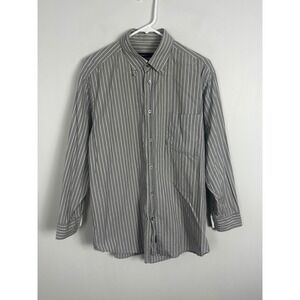 Ermenegildo Zegna Sport Mens Grey Striped Button‎ Down Collared Shirt Size Large